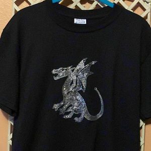 Jerzees silver sparkly dragon black heavyweight blend T-shirt